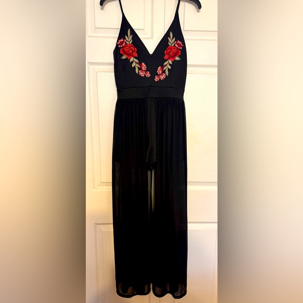 Floral Embroidered Black Jumpsuit